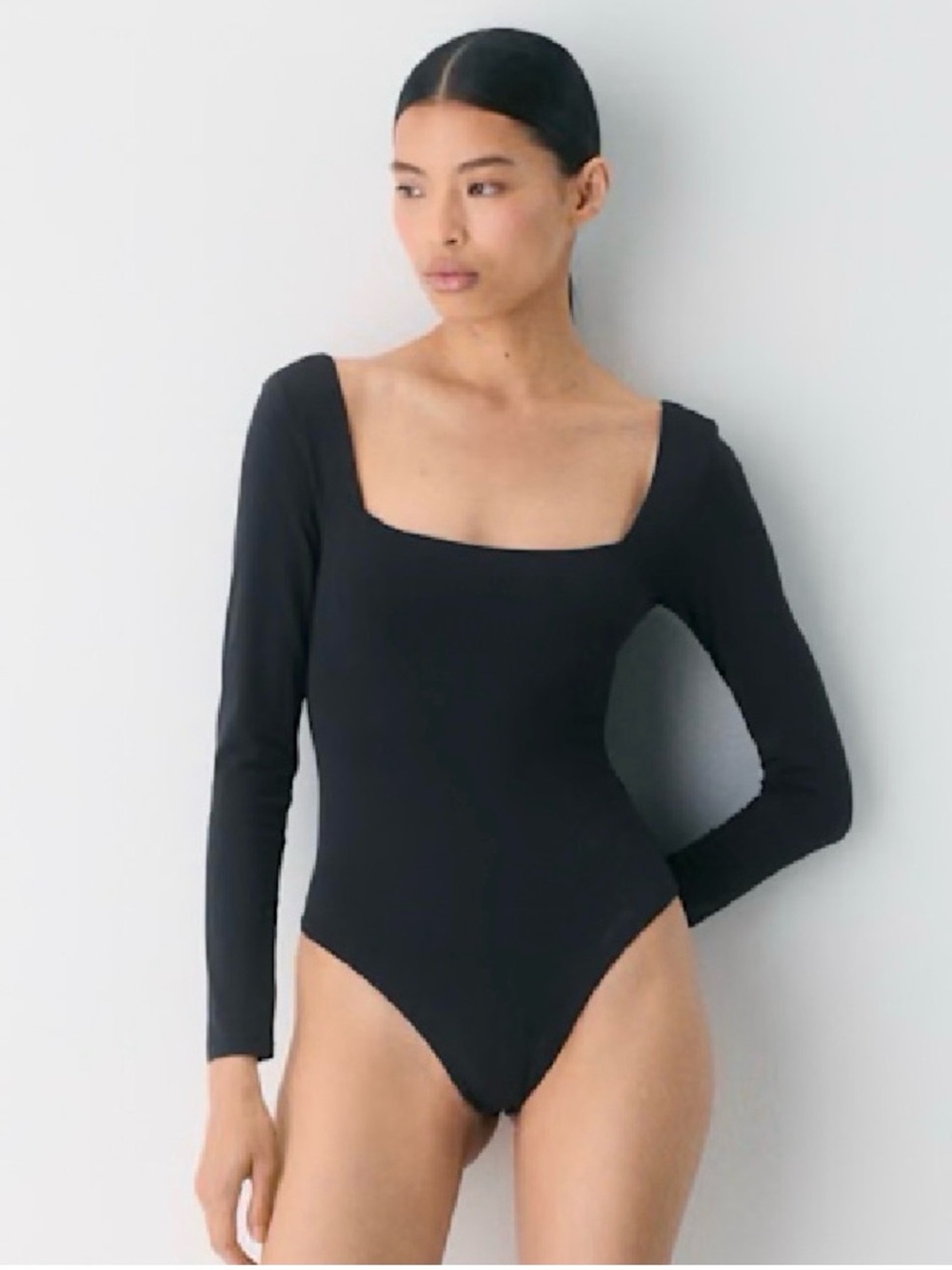 Aritzia Black Square-Neck Long Sleeve Bodysuit